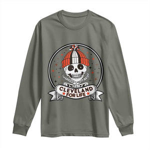Funny Skeleton Dark Football Lover Long Sleeve Shirt Cleveland For Life TS12 Military Green Print Your Wear