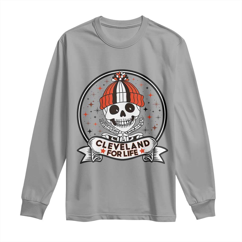 Funny Skeleton Dark Football Lover Long Sleeve Shirt Cleveland For Life TS12 Sport Gray Print Your Wear