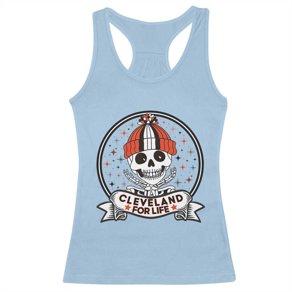Funny Skeleton Dark Football Lover Racerback Tank Top Cleveland For Life TS12 Light Blue Print Your Wear
