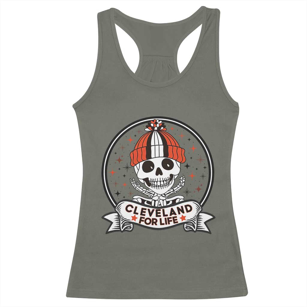 Funny Skeleton Dark Football Lover Racerback Tank Top Cleveland For Life TS12 Military Green Print Your Wear