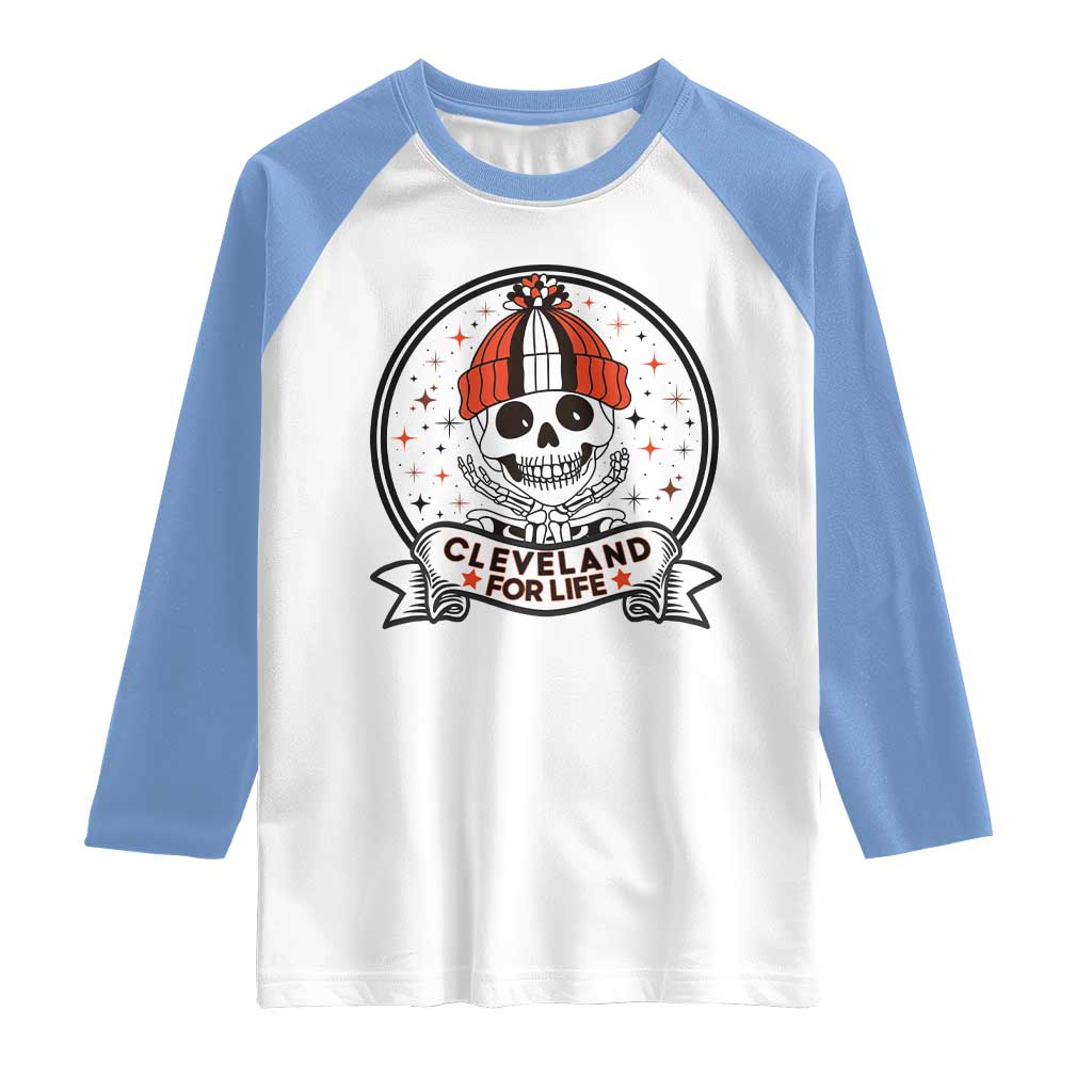 Funny Skeleton Dark Football Lover Raglan Shirt Cleveland For Life TS12 White Carolina Blue Print Your Wear