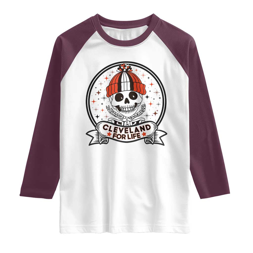 Funny Skeleton Dark Football Lover Raglan Shirt Cleveland For Life TS12 White Maroon Print Your Wear