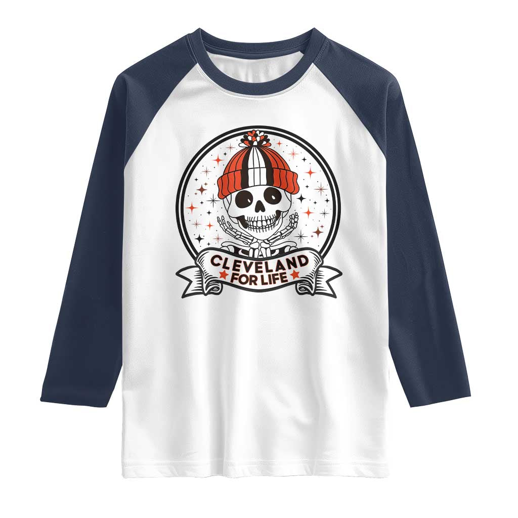 Funny Skeleton Dark Football Lover Raglan Shirt Cleveland For Life TS12 White Navy Print Your Wear