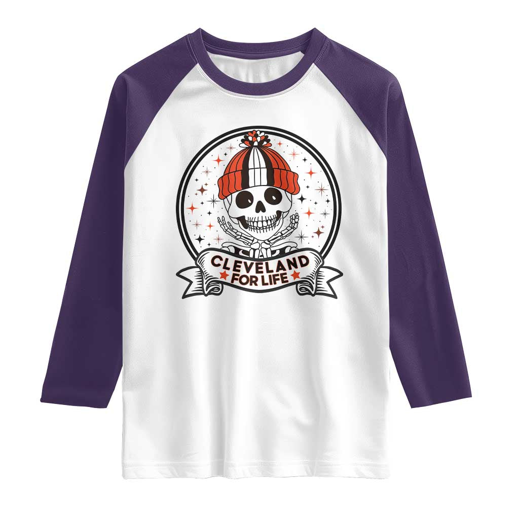 Funny Skeleton Dark Football Lover Raglan Shirt Cleveland For Life TS12 White Purple Print Your Wear