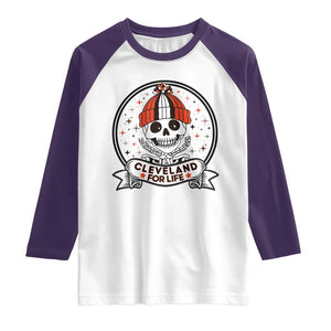 Funny Skeleton Dark Football Lover Raglan Shirt Cleveland For Life TS12 White Purple Print Your Wear