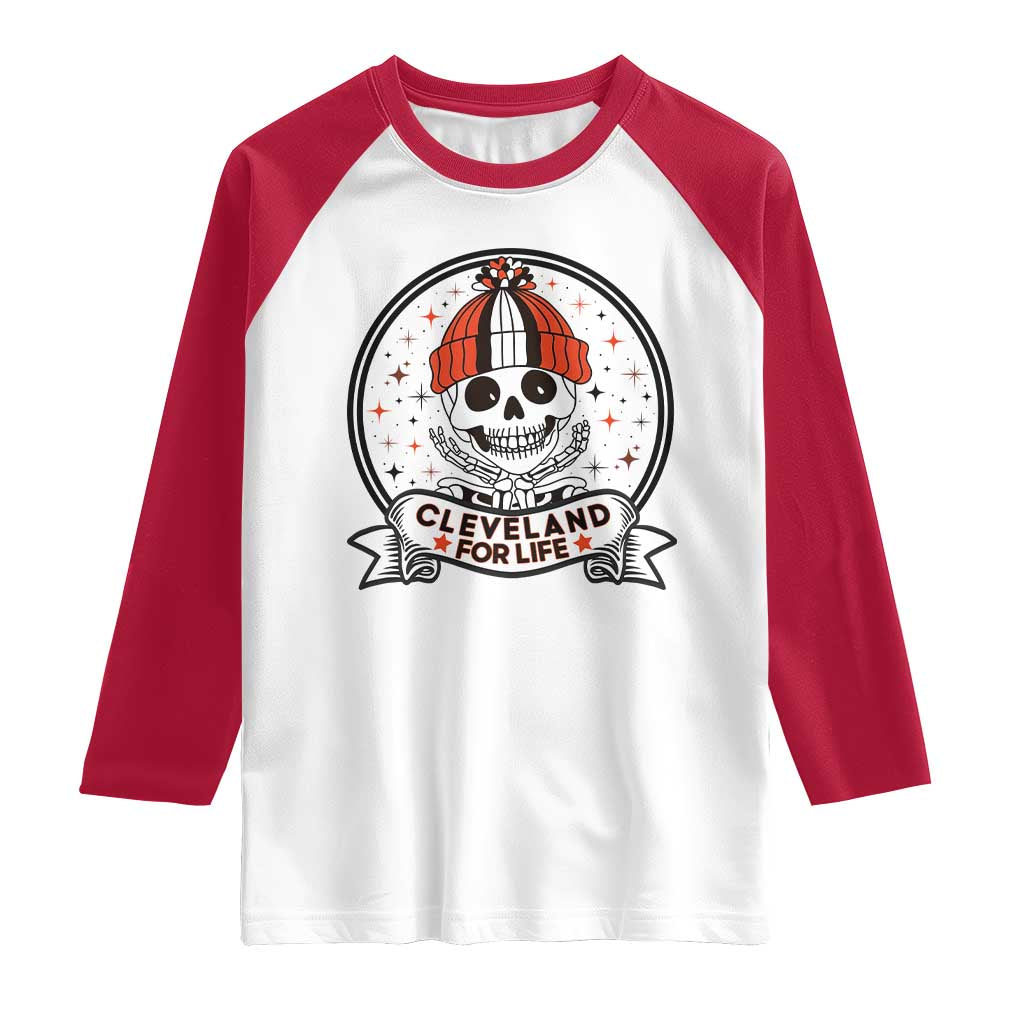 Funny Skeleton Dark Football Lover Raglan Shirt Cleveland For Life TS12 White Red Print Your Wear