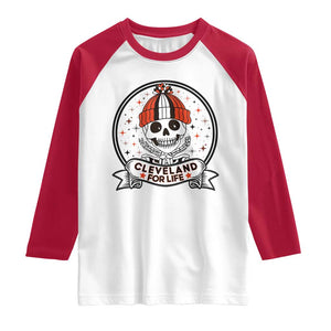 Funny Skeleton Dark Football Lover Raglan Shirt Cleveland For Life TS12 White Red Print Your Wear