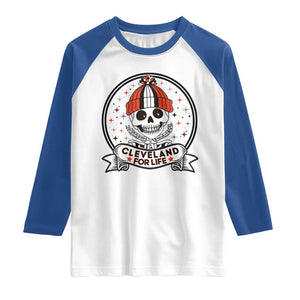 Funny Skeleton Dark Football Lover Raglan Shirt Cleveland For Life TS12 White Royal Print Your Wear