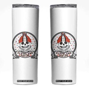 Funny Skeleton Dark Football Lover Skinny Tumbler Cleveland For Life TS12 White Print Your Wear