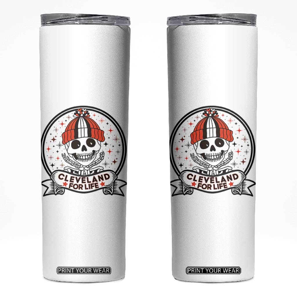Funny Skeleton Dark Football Lover Skinny Tumbler Cleveland For Life TS12 White Print Your Wear