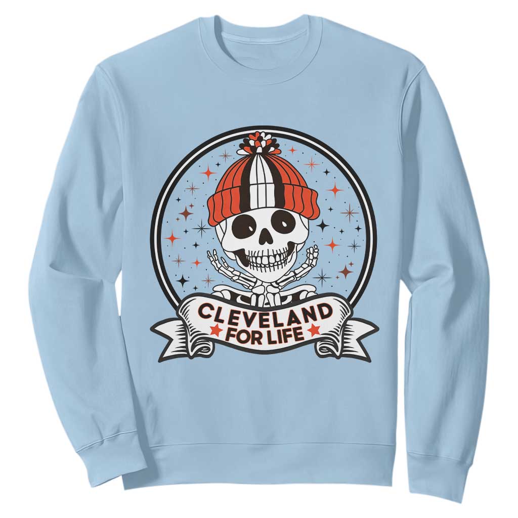 Funny Skeleton Dark Football Lover Sweatshirt Cleveland For Life TS12 Light Blue Print Your Wear