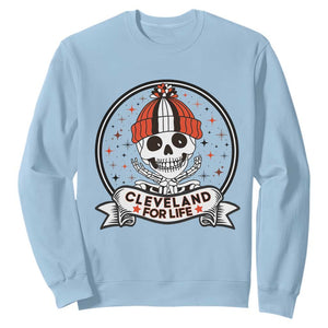 Funny Skeleton Dark Football Lover Sweatshirt Cleveland For Life TS12 Light Blue Print Your Wear