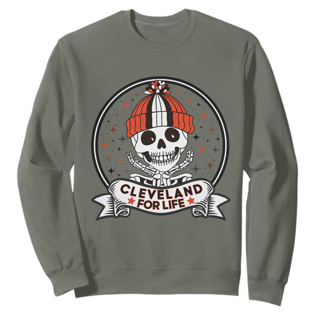 Funny Skeleton Dark Football Lover Sweatshirt Cleveland For Life TS12 Military Green Print Your Wear