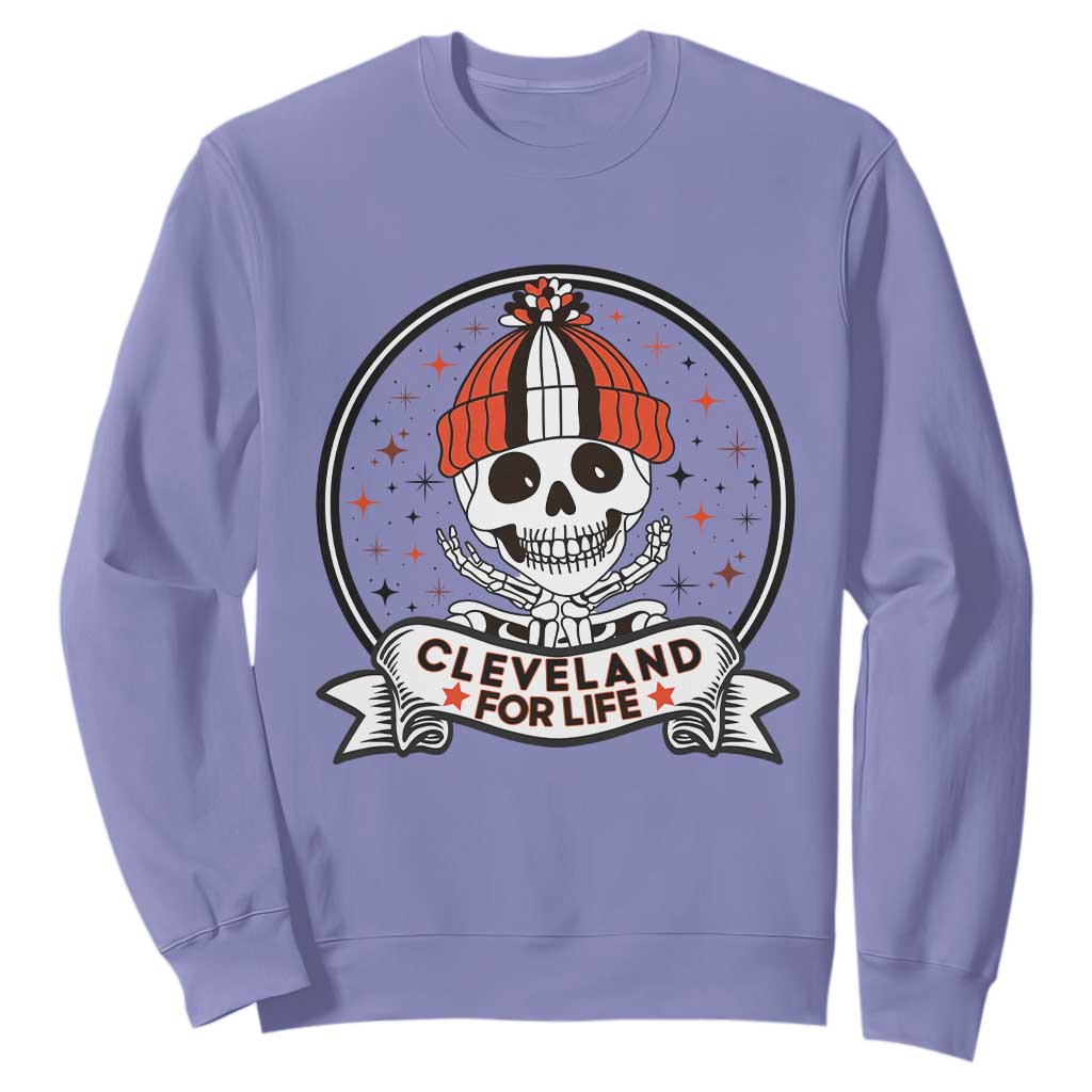 Funny Skeleton Dark Football Lover Sweatshirt Cleveland For Life TS12 Violet Print Your Wear