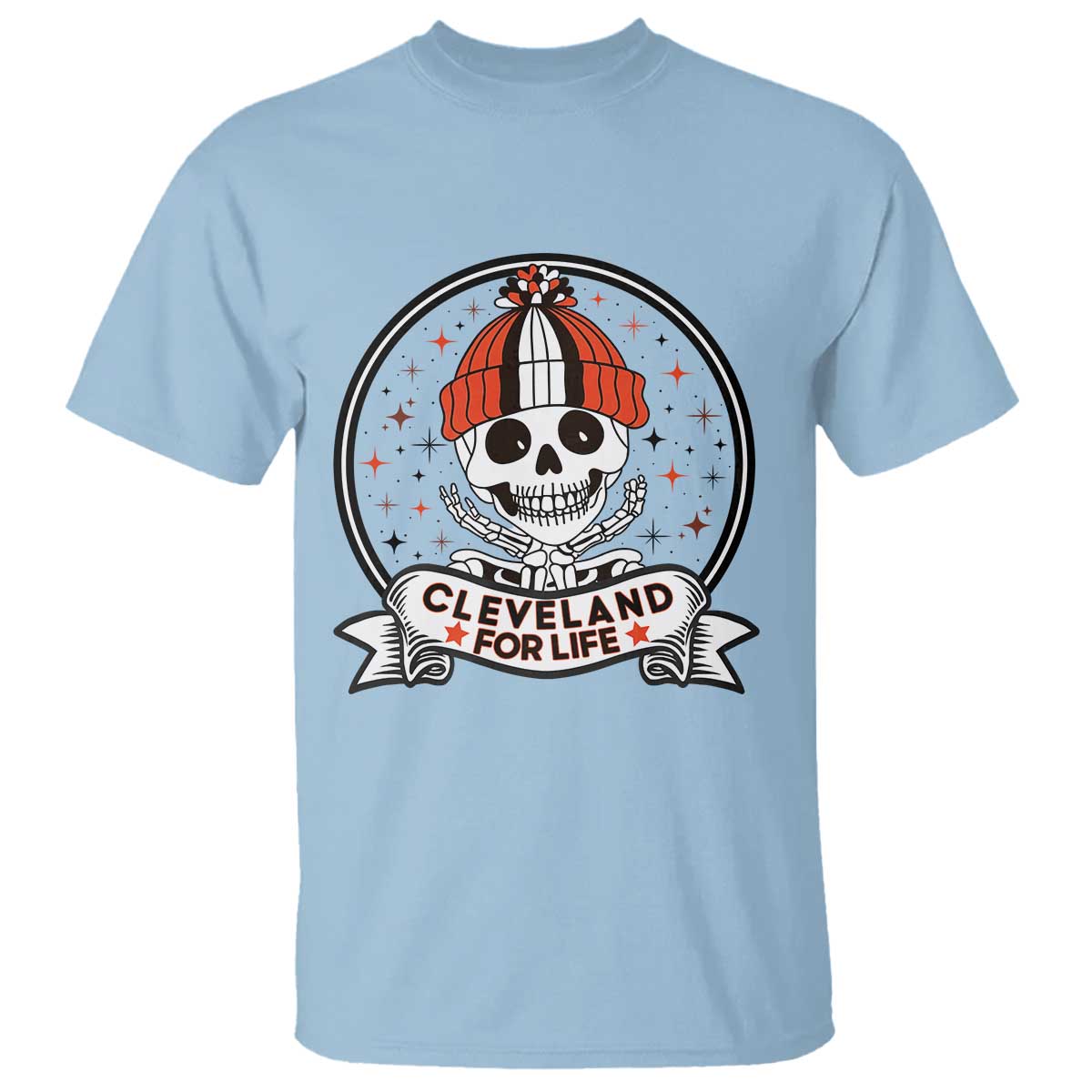 Funny Skeleton Dark Football Lover T Shirt Cleveland For Life TS12 Light Blue Print Your Wear