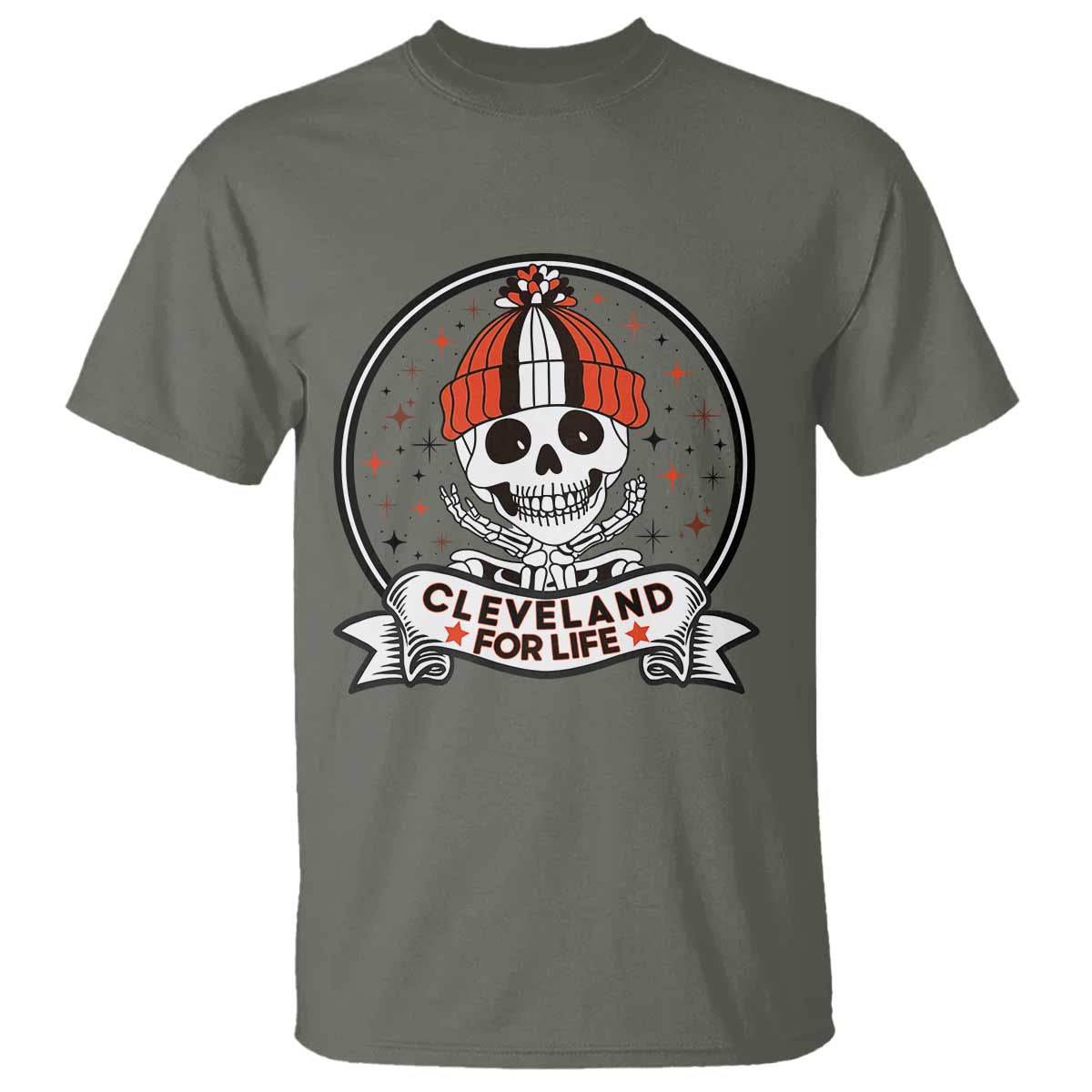 Funny Skeleton Dark Football Lover T Shirt Cleveland For Life TS12 Military Green Print Your Wear