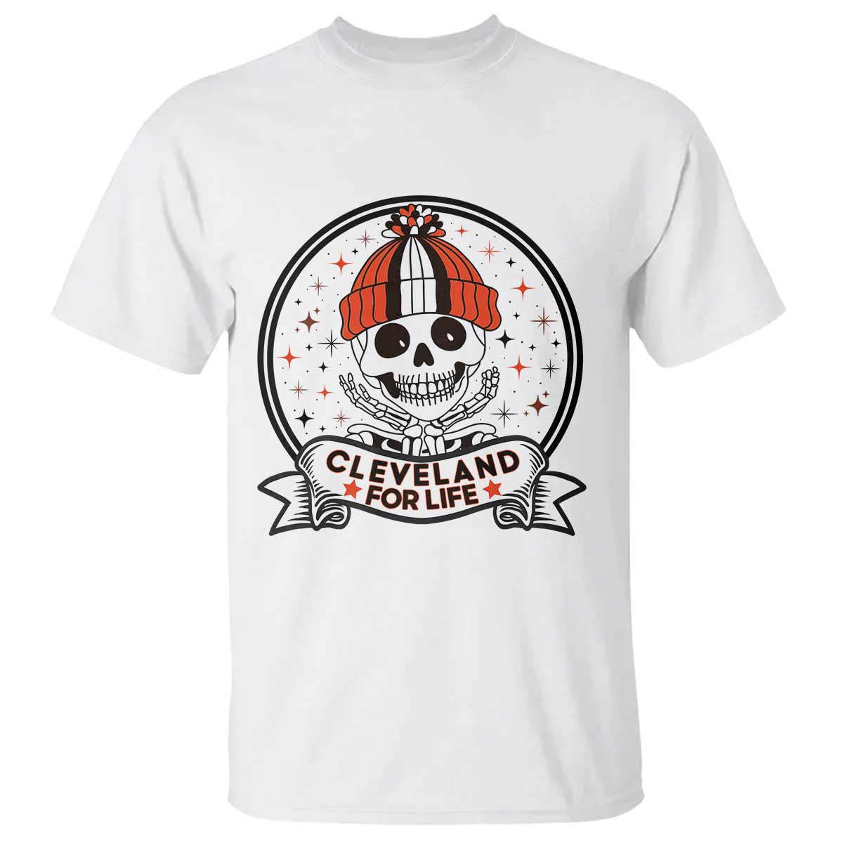 Funny Skeleton Dark Football Lover T Shirt Cleveland For Life TS12 White Print Your Wear