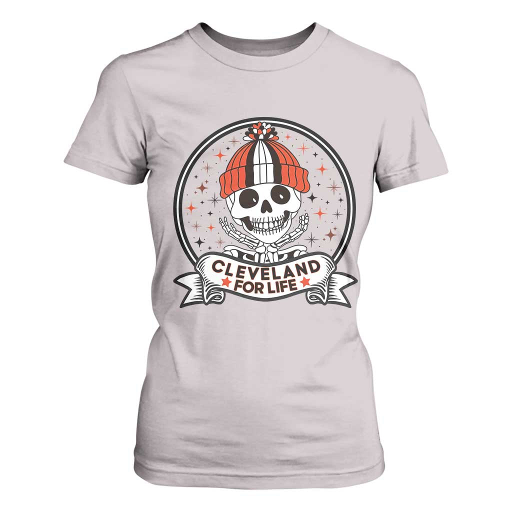 Funny Skeleton Dark Football Lover T Shirt For Women Cleveland For Life TS12 Ice Gray Print Your Wear