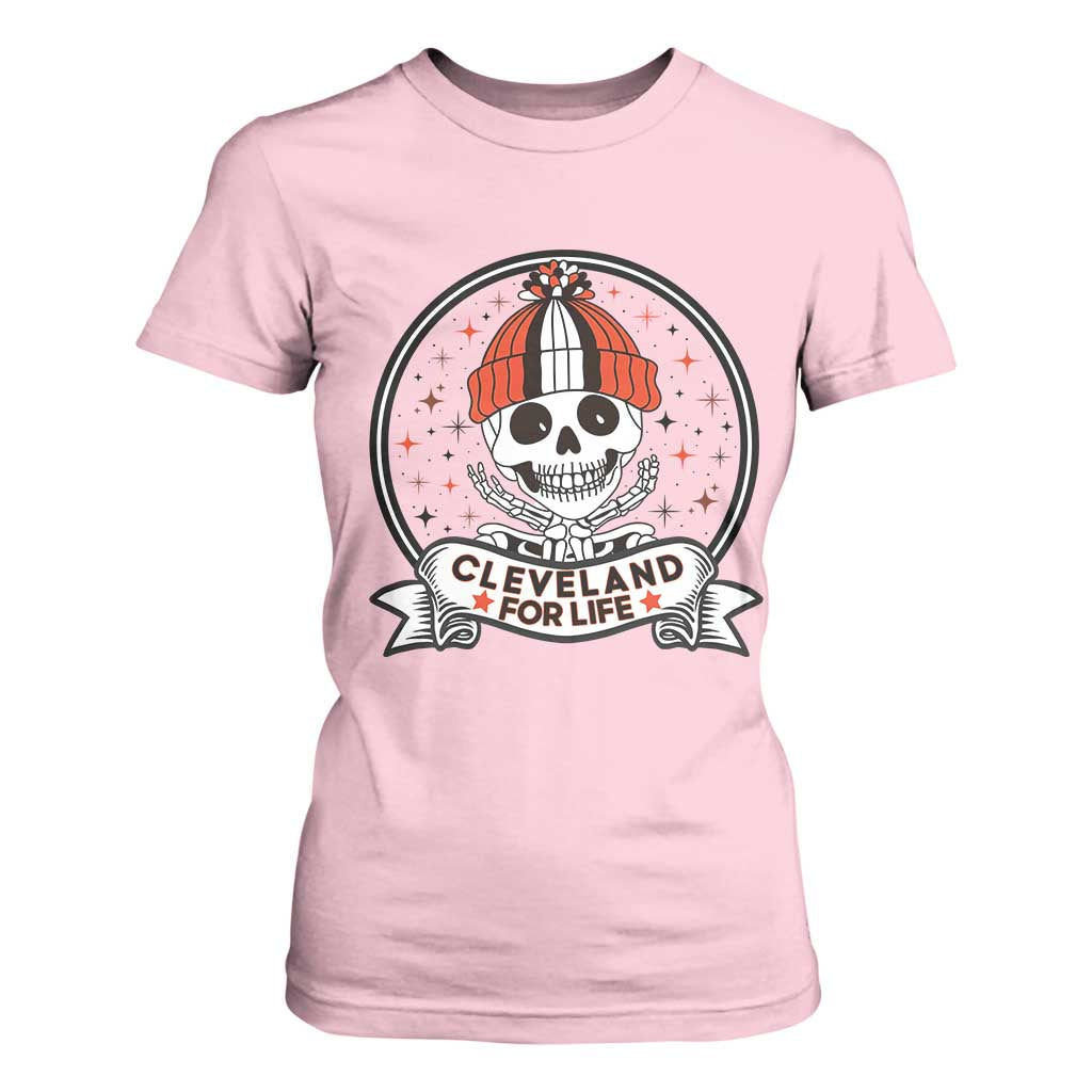 Funny Skeleton Dark Football Lover T Shirt For Women Cleveland For Life TS12 Light Pink Print Your Wear