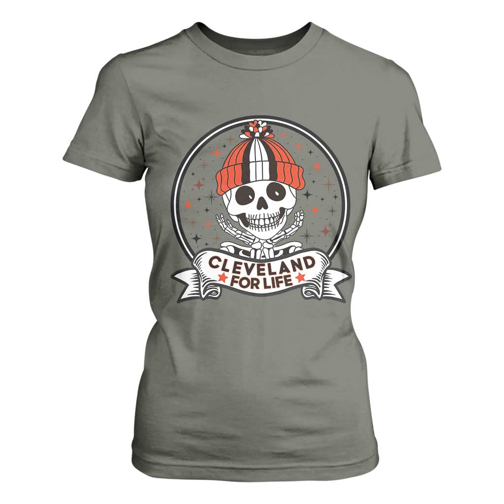 Funny Skeleton Dark Football Lover T Shirt For Women Cleveland For Life TS12 Military Green Print Your Wear