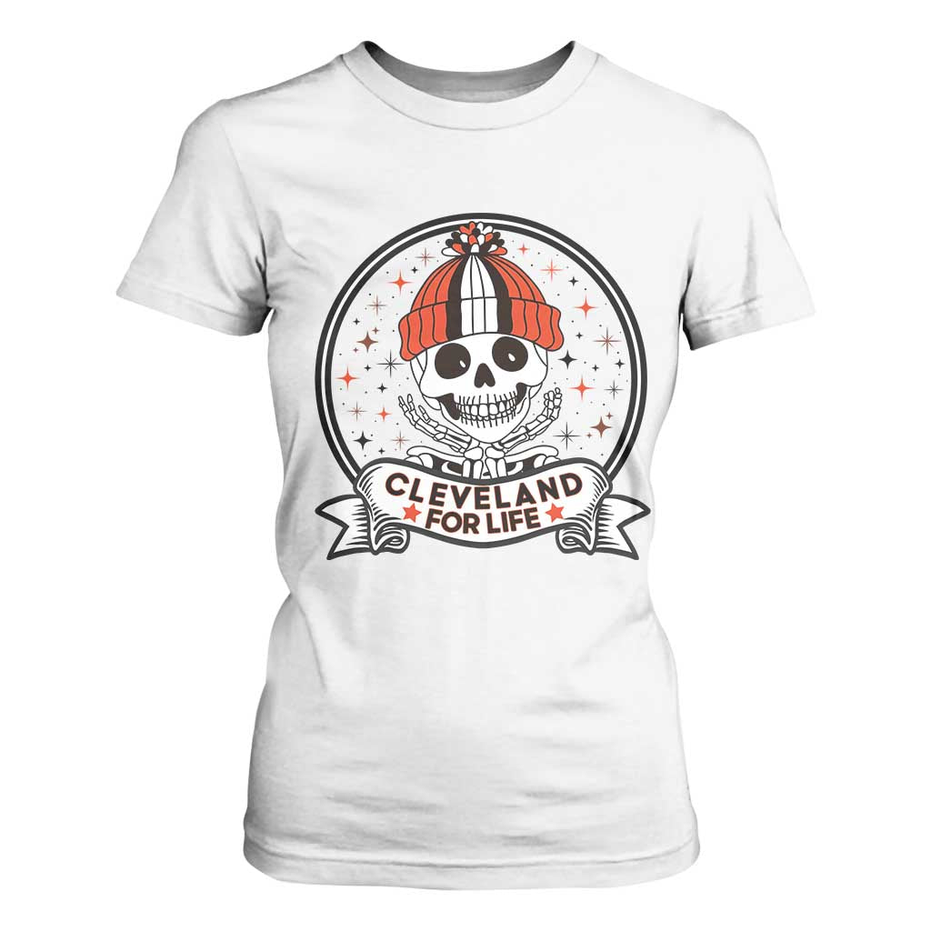 Funny Skeleton Dark Football Lover T Shirt For Women Cleveland For Life TS12 White Print Your Wear