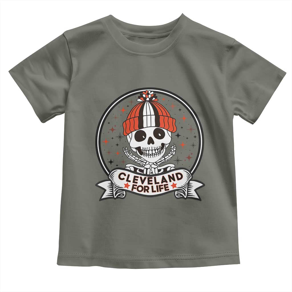 Funny Skeleton Dark Football Lover Toddler T Shirt Cleveland For Life TS12 Military Green Print Your Wear