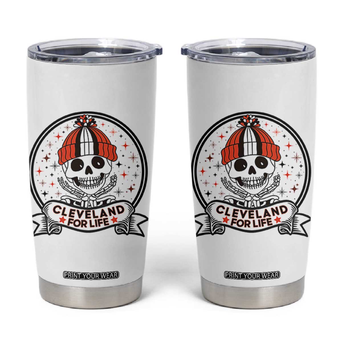 Funny Skeleton Dark Football Lover Tumbler Cup Cleveland For Life TS12 White Print Your Wear