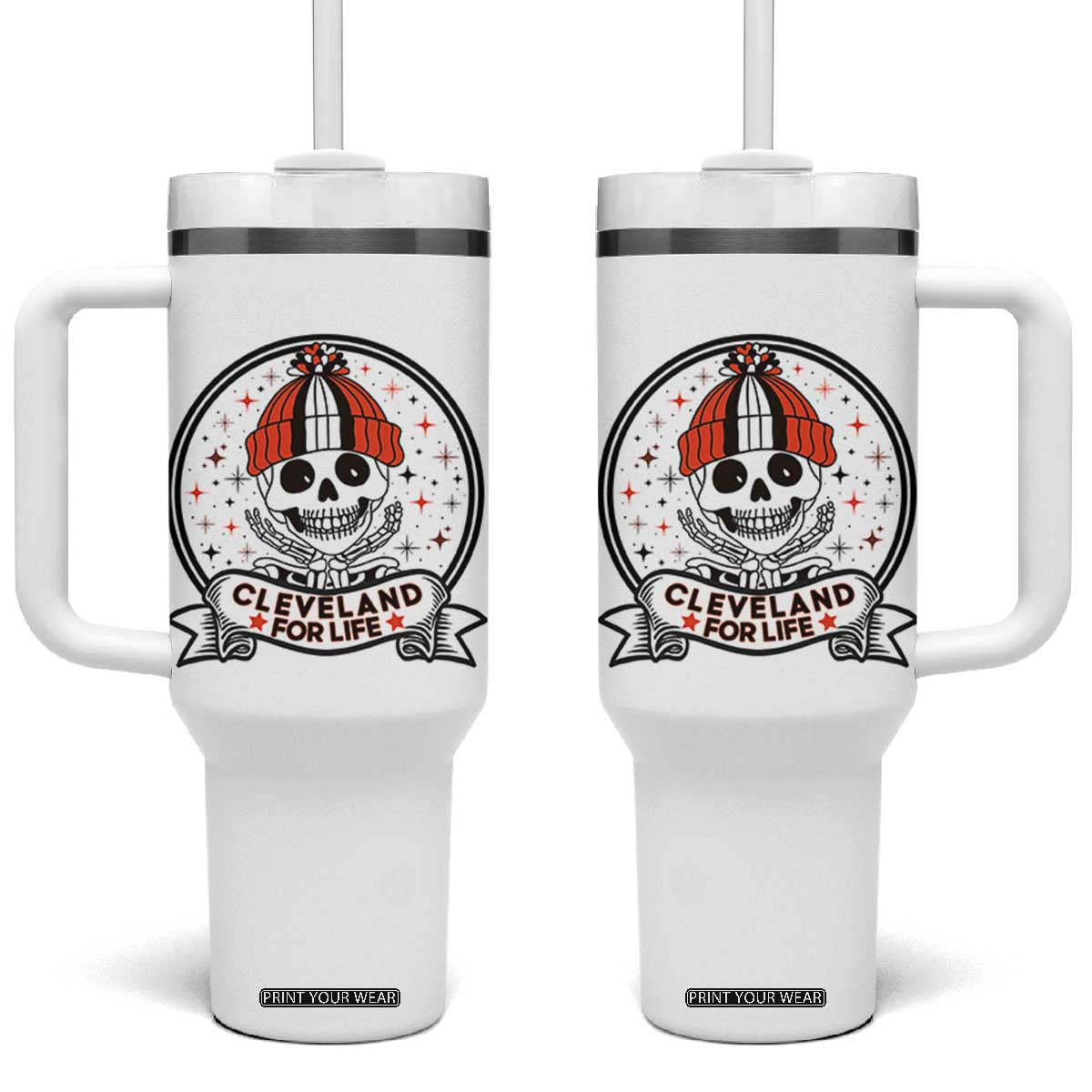 Funny Skeleton Dark Football Lover Tumbler With Handle Cleveland For Life TS12 One Size: 40 oz White Print Your Wear
