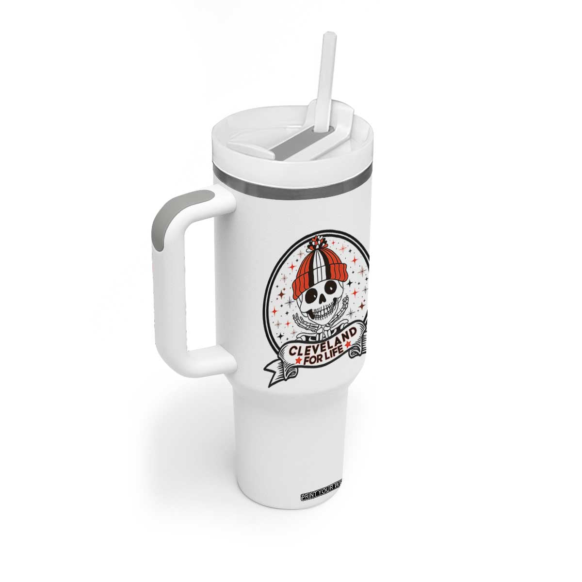 Funny Skeleton Dark Football Lover Tumbler With Handle Cleveland For Life TS12 Print Your Wear