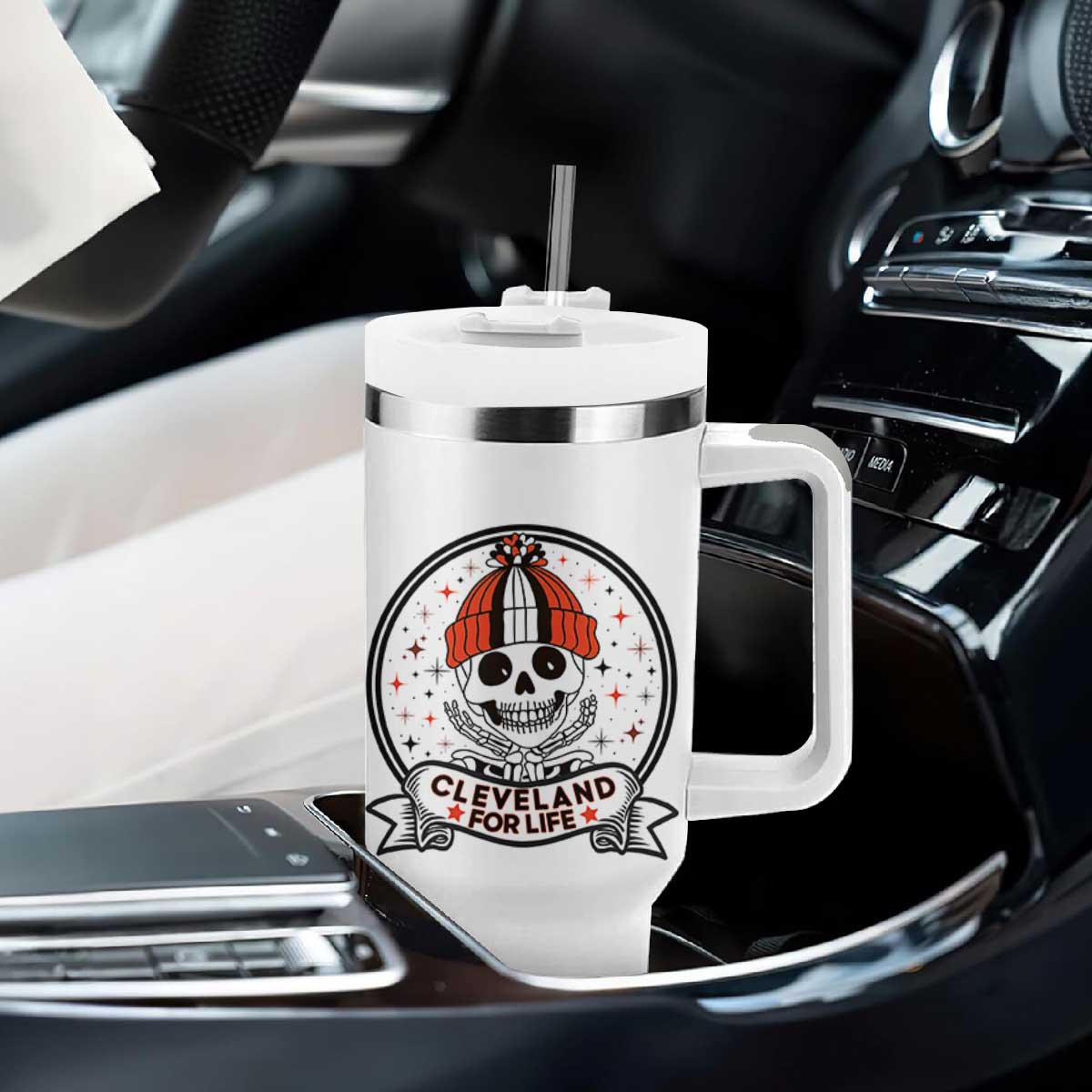 Funny Skeleton Dark Football Lover Tumbler With Handle Cleveland For Life TS12 Print Your Wear