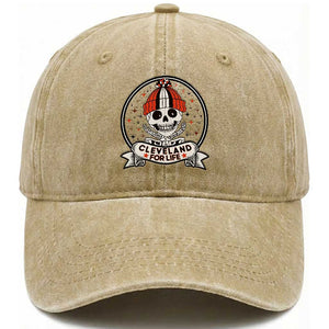 Funny Skeleton Dark Football Lover Washed Cotton Baseball Cap Cleveland For Life TS12 Print Your Wear