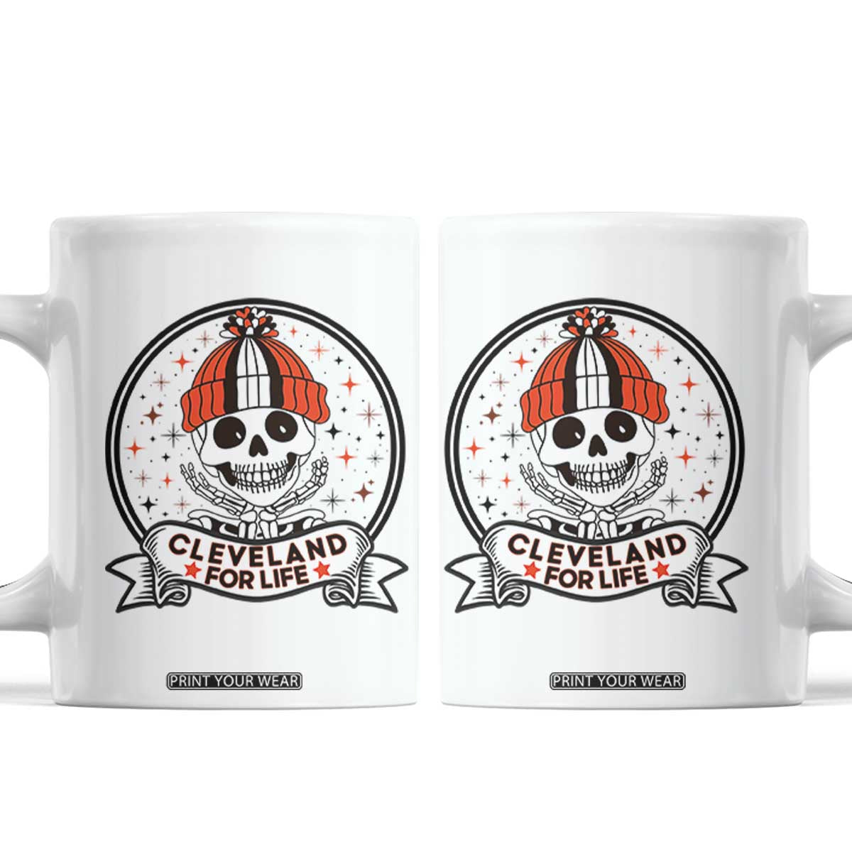 Funny Skeleton Dark Football Lover Coffee Mug Cleveland For Life TS12 White Print Your Wear