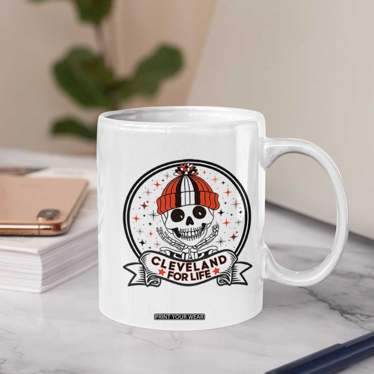 Funny Skeleton Dark Football Lover Coffee Mug Cleveland For Life TS12 Print Your Wear