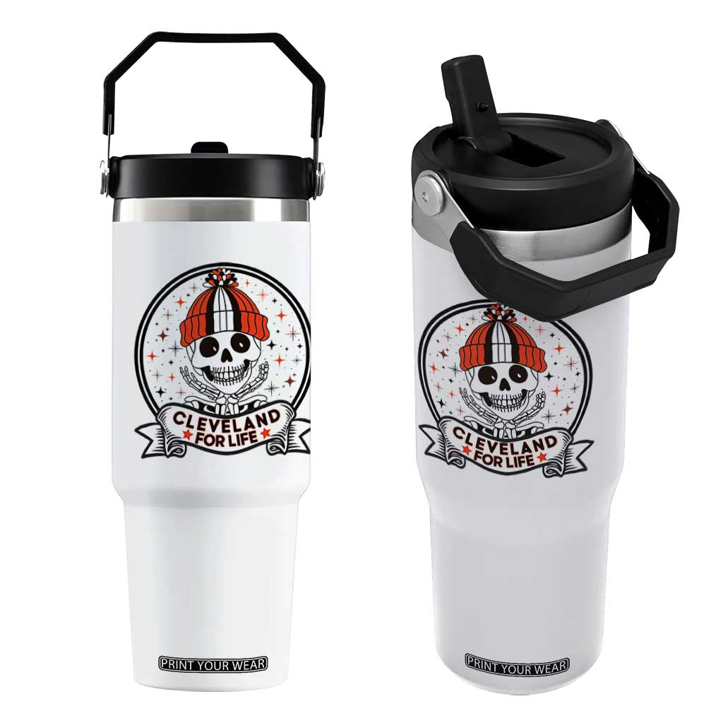 Funny Skeleton Dark Football Lover Flip Straw Tumbler Cleveland For Life TS12 One Size: 30 oz White Print Your Wear