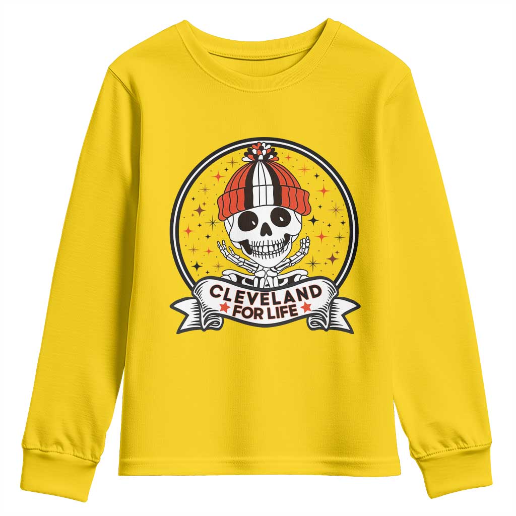 Funny Skeleton Dark Football Lover Youth Sweatshirt Cleveland For Life TS12 Daisy Print Your Wear