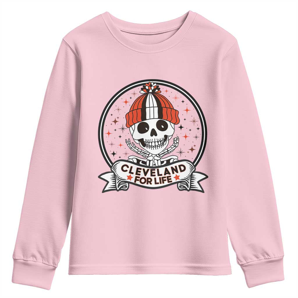 Funny Skeleton Dark Football Lover Youth Sweatshirt Cleveland For Life TS12 Light Pink Print Your Wear