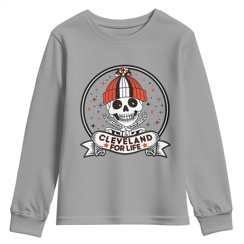 Funny Skeleton Dark Football Lover Youth Sweatshirt Cleveland For Life TS12 Sport Gray Print Your Wear