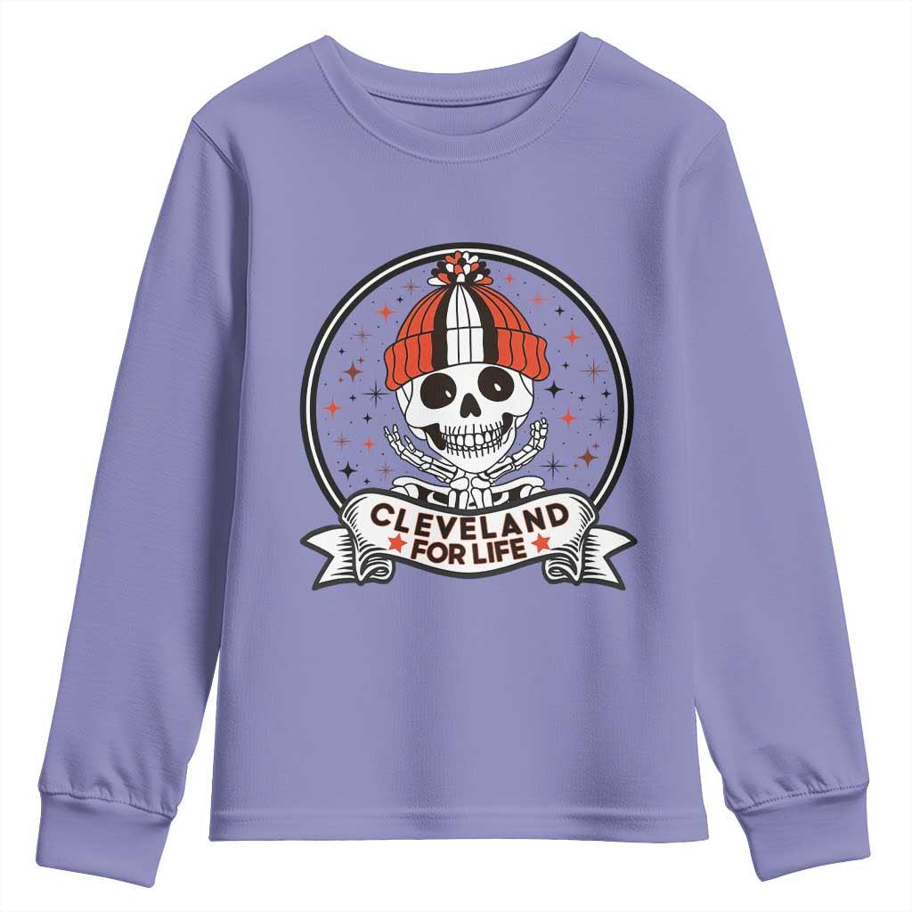 Funny Skeleton Dark Football Lover Youth Sweatshirt Cleveland For Life TS12 Violet Print Your Wear