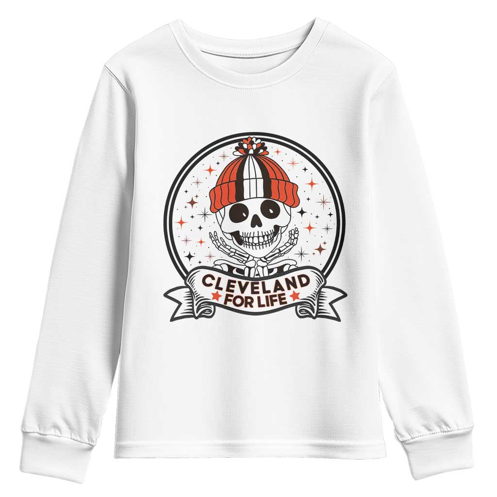 Funny Skeleton Dark Football Lover Youth Sweatshirt Cleveland For Life TS12 White Print Your Wear