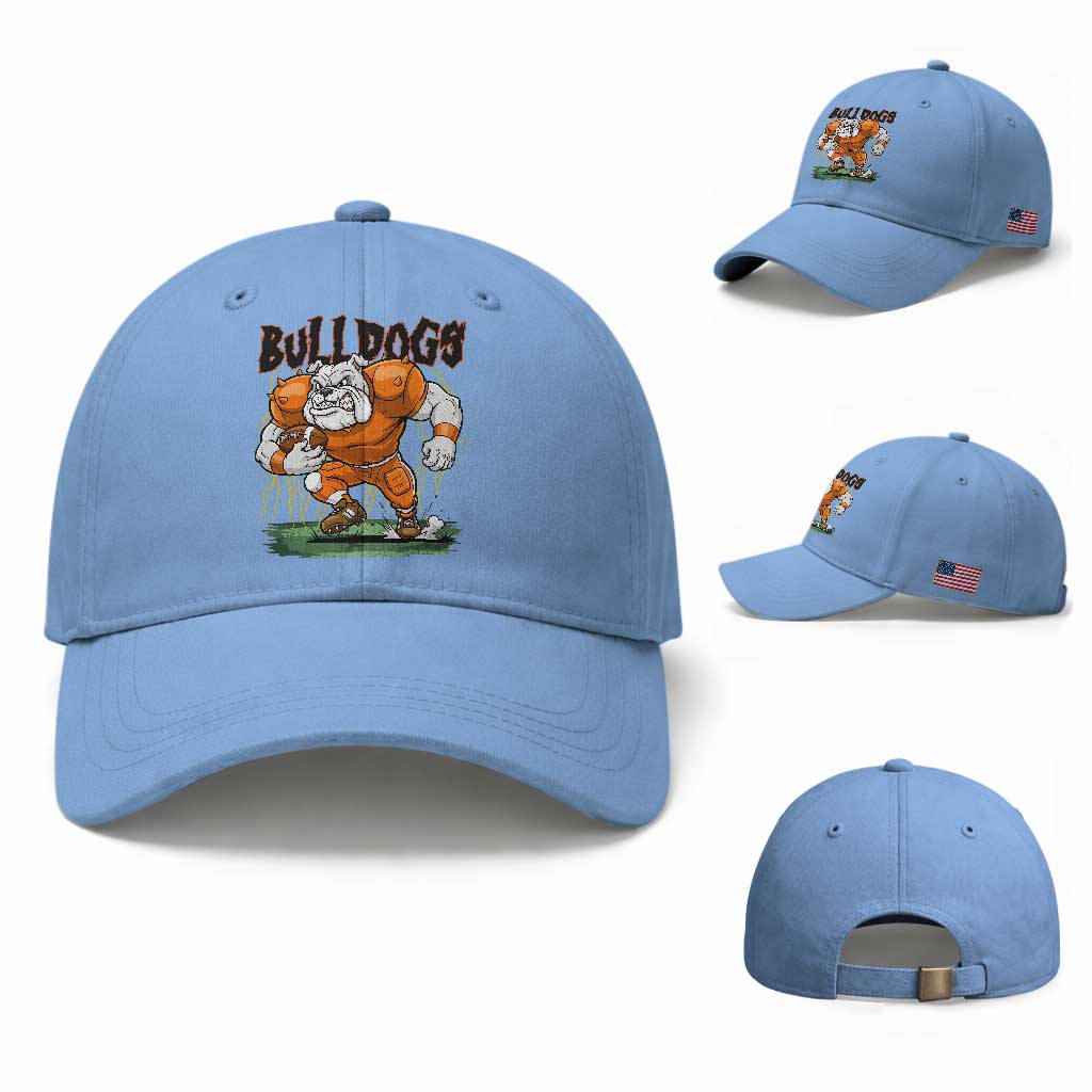 Funny Bulldog Playing Football Baseball Cap Game Day Dog Lover TS12 Baseball Cap Universal Fit Light Blue Print Your Wear