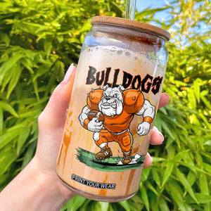 Funny Bulldog Playing Football Glass Can Game Day Dog Lover TS12 White Print Your Wear