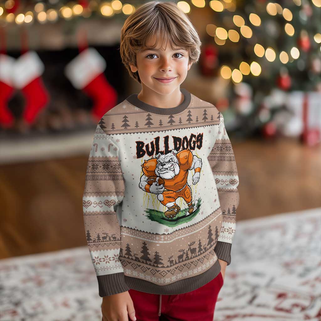 Funny Bulldog Playing Football Ugly Christmas Sweater Game Day Dog Lover TS12 Mocha Mousse Print Your Wear