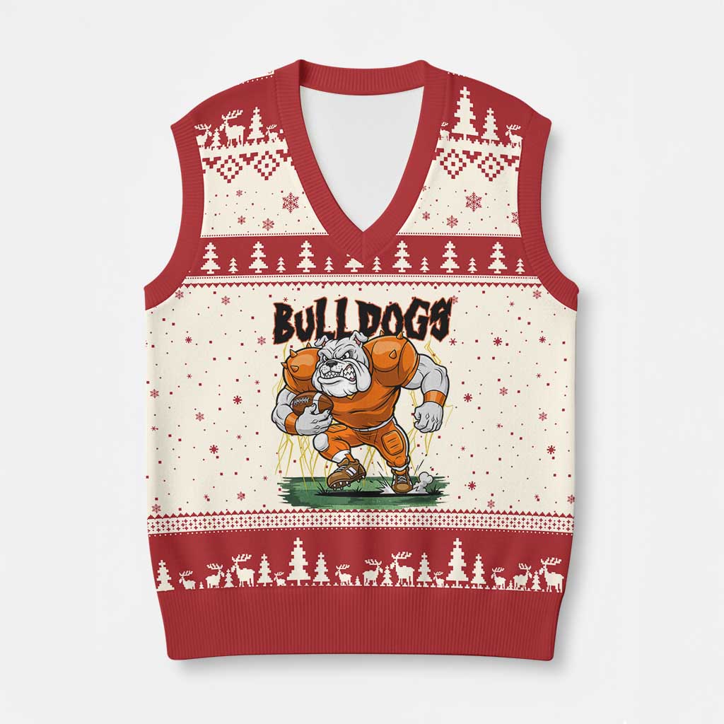 Funny Bulldog Playing Football V-Neck Knit Sweater Vest Game Day Dog Lover TS12 Beige Red Print Your Wear