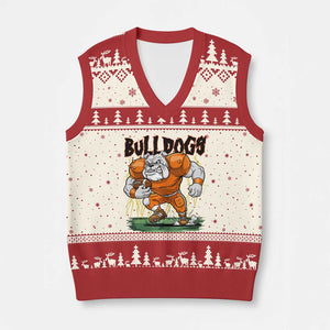 Funny Bulldog Playing Football V-Neck Knit Sweater Vest Game Day Dog Lover TS12 Beige Red Print Your Wear