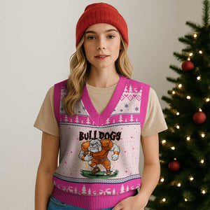 Funny Bulldog Playing Football V-Neck Knit Sweater Vest Game Day Dog Lover TS12 Hot Pink Print Your Wear