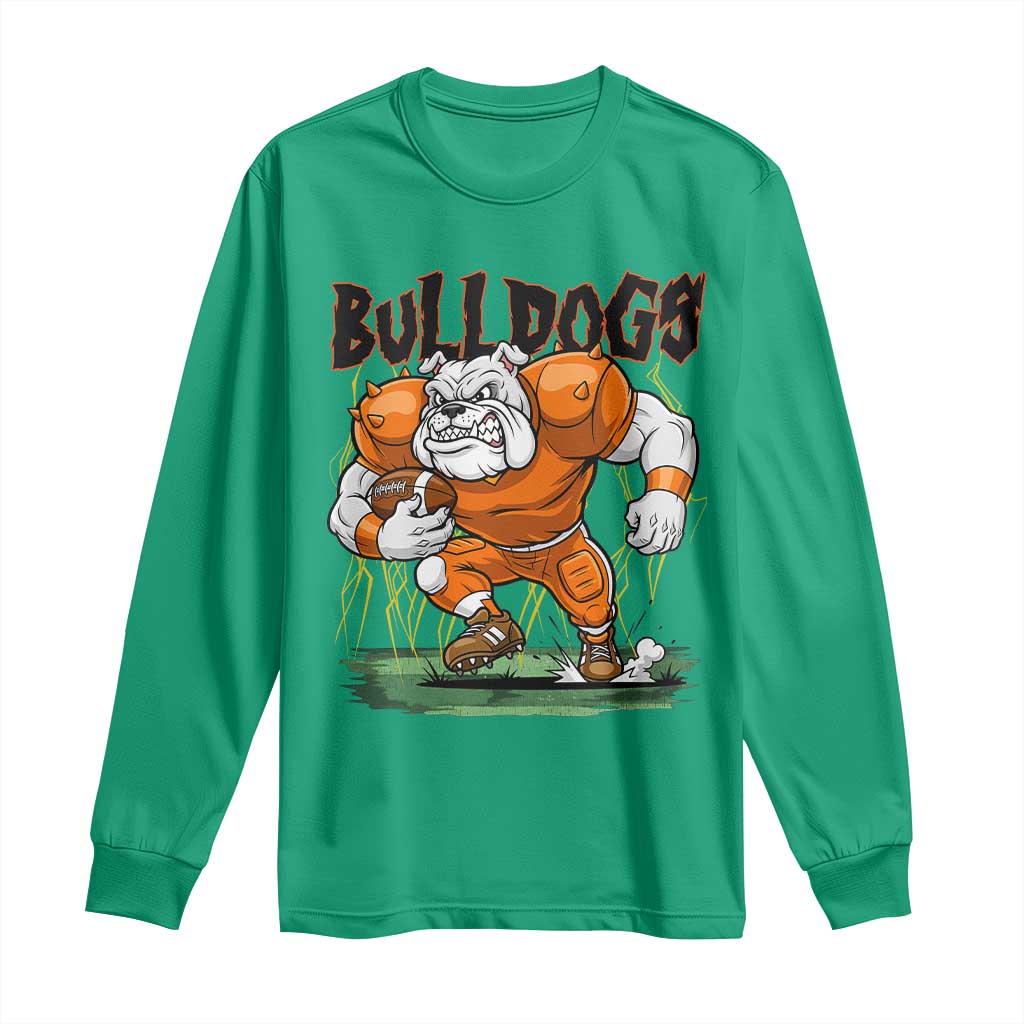 Funny Bulldog Playing Football Long Sleeve Shirt Game Day Dog Lover TS12 Irish Green Print Your Wear