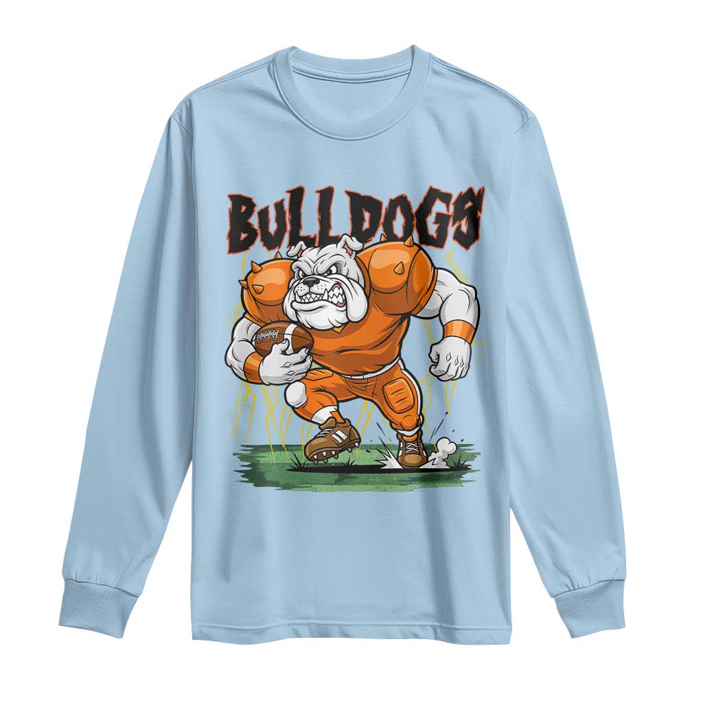 Funny Bulldog Playing Football Long Sleeve Shirt Game Day Dog Lover TS12 Light Blue Print Your Wear
