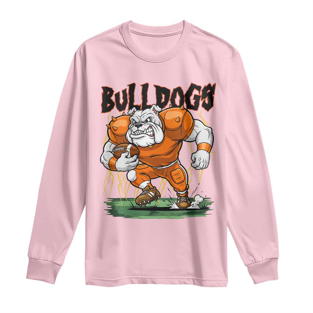 Funny Bulldog Playing Football Long Sleeve Shirt Game Day Dog Lover TS12 Light Pink Print Your Wear