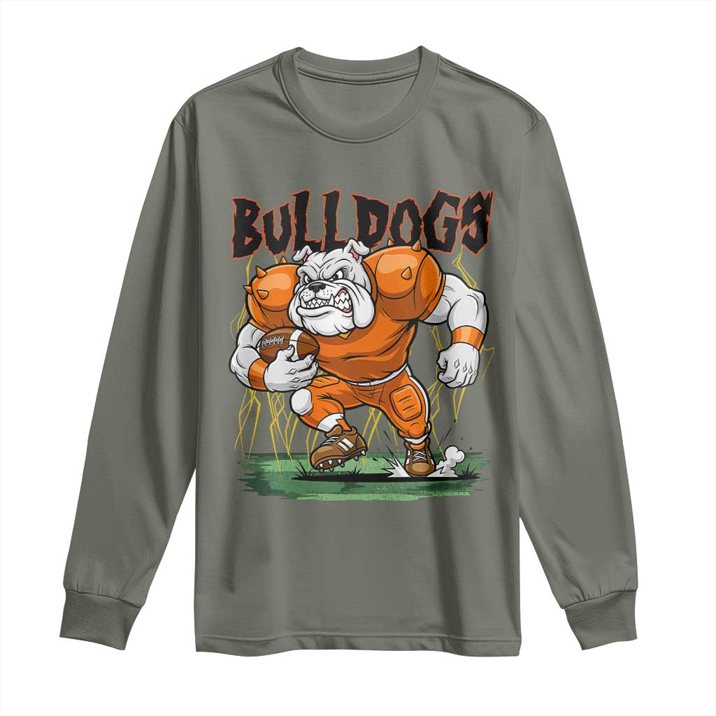 Funny Bulldog Playing Football Long Sleeve Shirt Game Day Dog Lover TS12 Military Green Print Your Wear