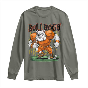 Funny Bulldog Playing Football Long Sleeve Shirt Game Day Dog Lover TS12 Military Green Print Your Wear